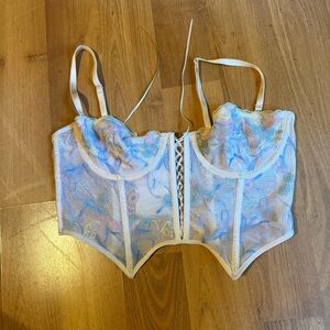 Sheer Floral Embroidered Corset Top